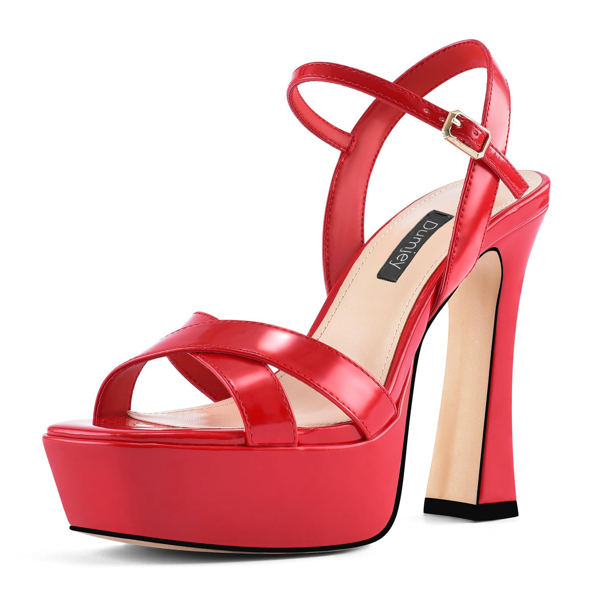 Platform Heels for Women Chunky High Heel Sandals with Ankle Strap | Ankle strap, Square open toe, Sexy pageant heels, Dress evening sandals, Party wedding shoes, Shiny shoes