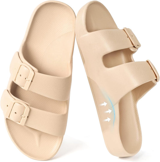 Women's Sandals with Arch Support Lightweight EVA Comfortable Slides Summer Beach Sandals with Adjustable Buckle
