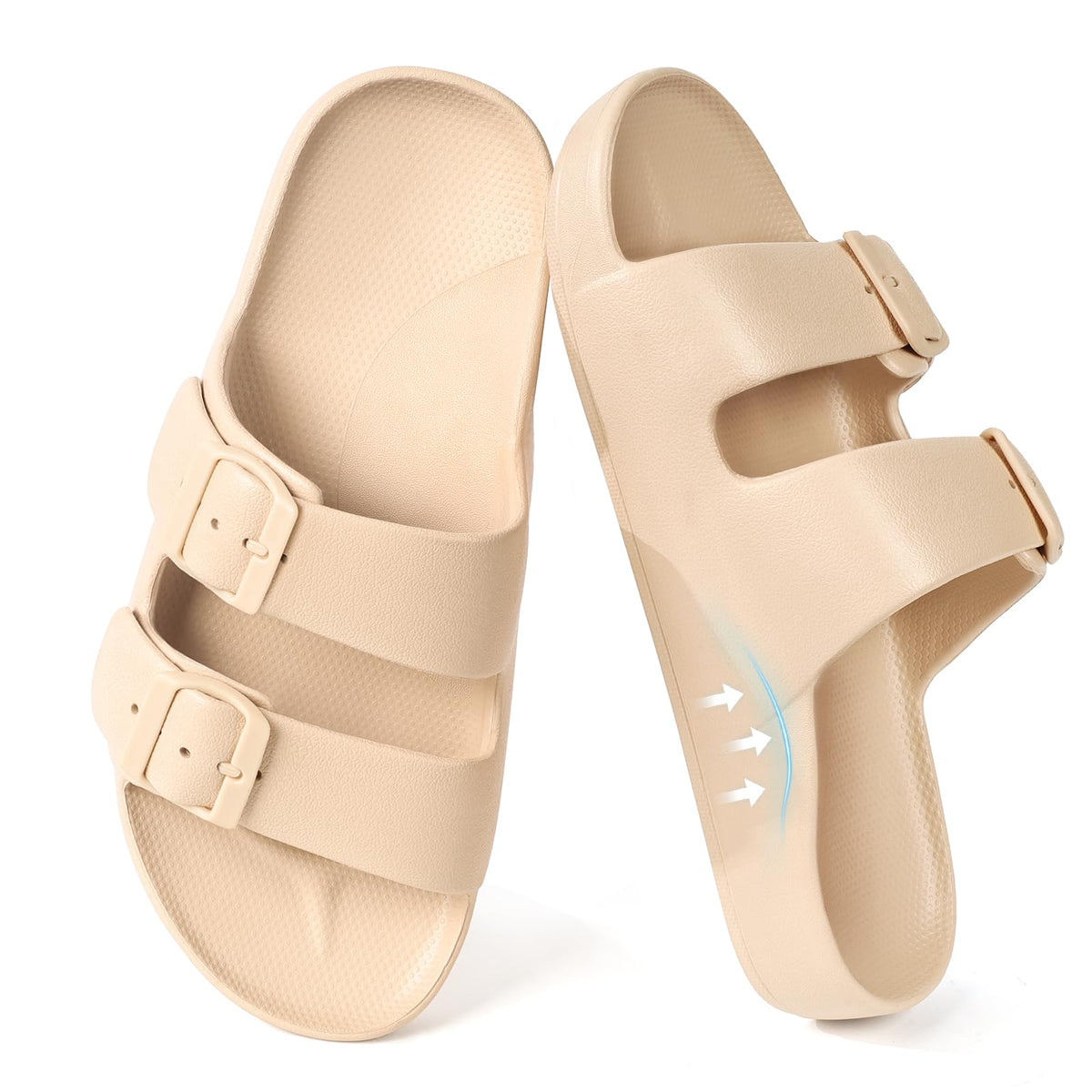 Women's Sandals with Arch Support Lightweight EVA Comfortable Slides Summer Beach Sandals with Adjustable Buckle