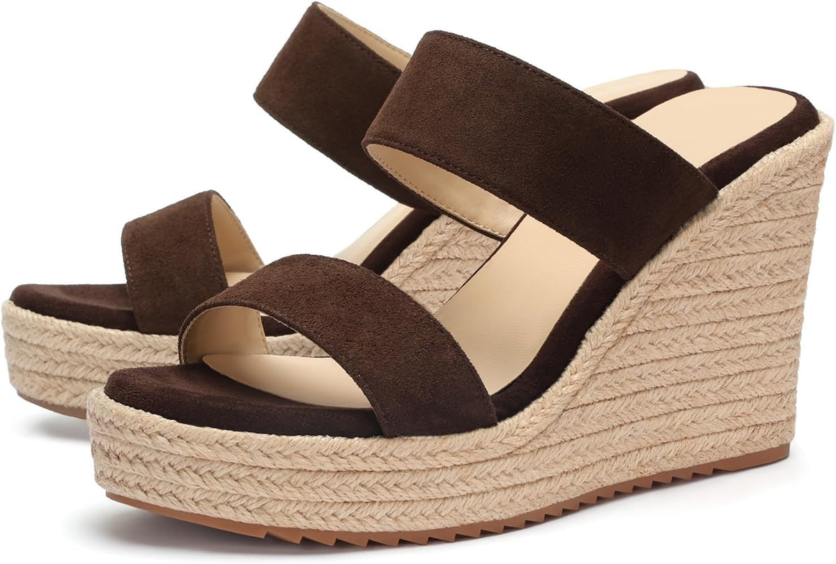 VICKI·VICKI Women's Wedge Sandals Wedges Heels Espadrilles,Slip on Open Toe Platform Summer Shoes,Casual Fashion Vacation Beach Dressy Office