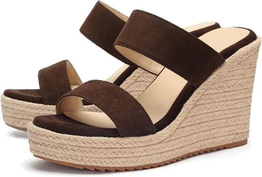 VICKI·VICKI Women's Wedge Sandals Wedges Heels Espadrilles,Slip on Open Toe Platform Summer Shoes,Casual Fashion Vacation Beach Dressy Office