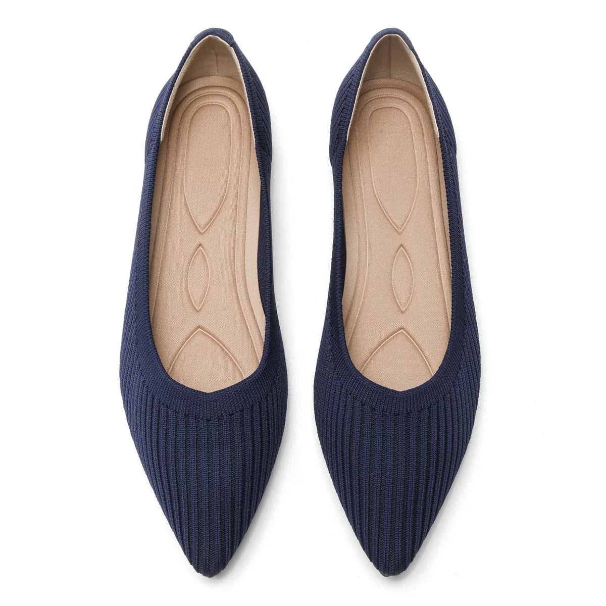 Flats for Women Pointed Toe Knit Foldable Ballet Flat Shoes | Stretch knit upper,built-in arch support,cushioned insole,foldable lightweight design,non-slip sole,office and casual wear