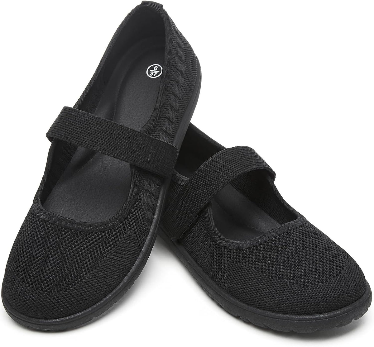Waluzs Wide Toe Box Flats Shoes Women Knit Mary Jane Dress Shoes Wide | Walking Wide Width Barefoot Zero Drop Comfort Breathable Slip on Womens Ballet Mary Janes Sneakers with Velcro Ankle Strap