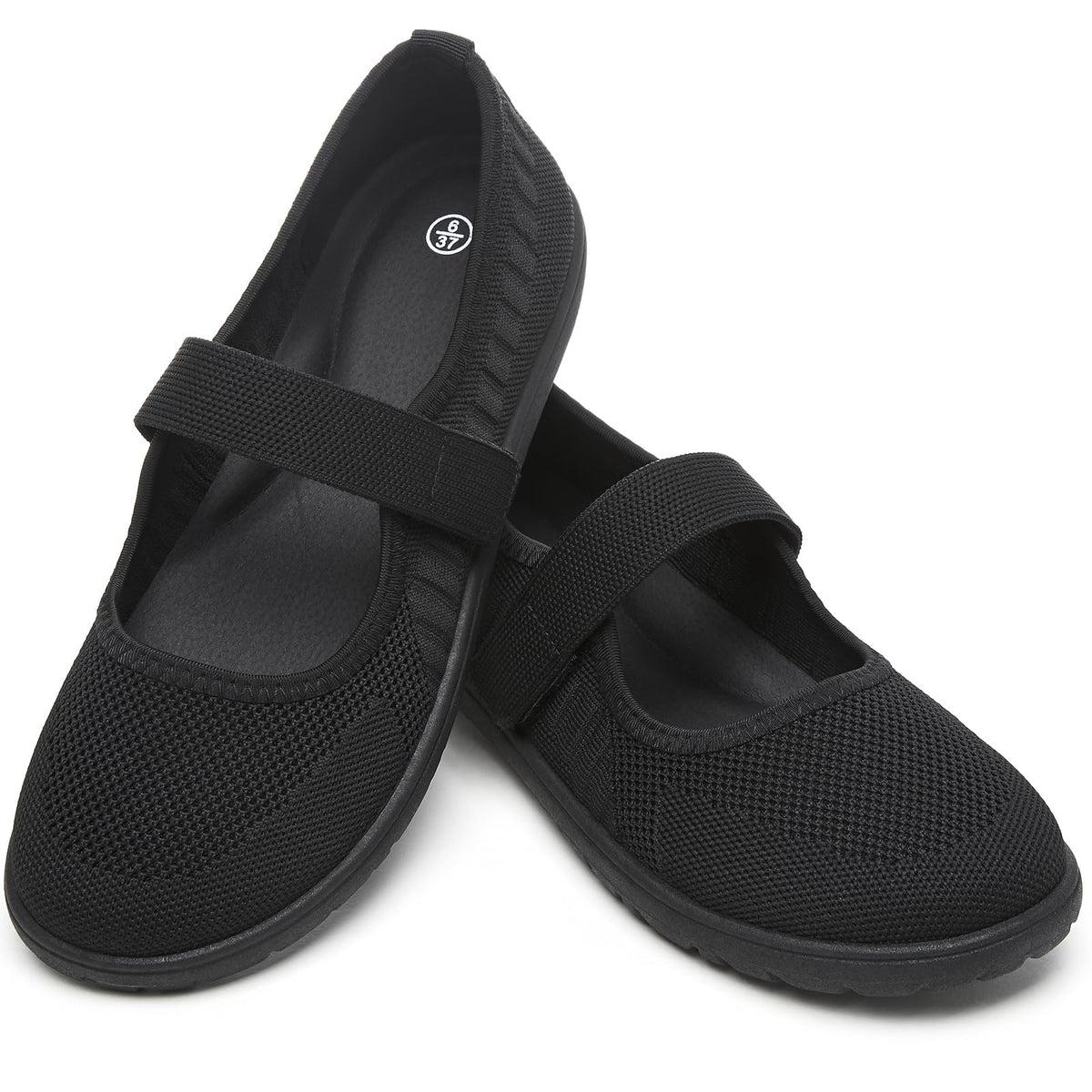 Waluzs Wide Toe Box Flats Shoes Women Knit Mary Jane Dress Shoes Wide | Walking Wide Width Barefoot Zero Drop Comfort Breathable Slip on Womens Ballet Mary Janes Sneakers with Velcro Ankle Strap