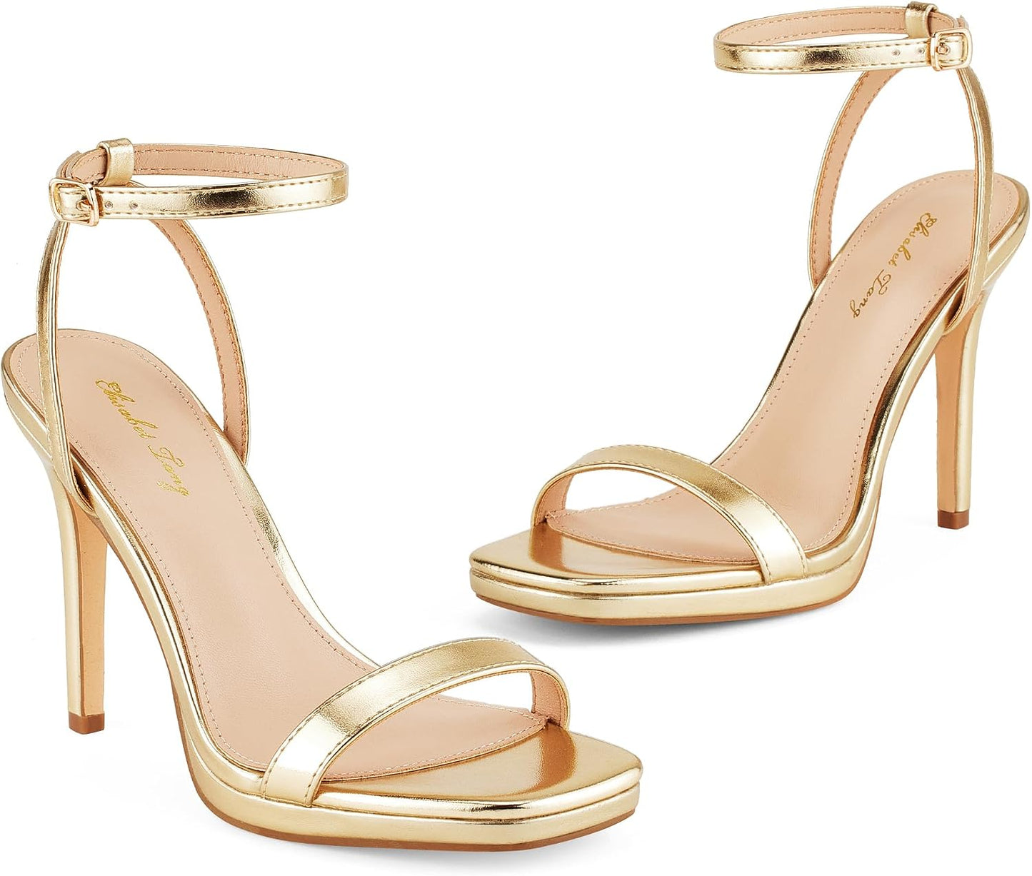Elisabet Tang Women’s Stilettos Heeled Sandals Open Square Toe Heels,4.3 Inch Open Toe Strappy Sexy High Heels Ankle Strap Buckle Heels for Party Wedding Dress Daily Wear Shoes