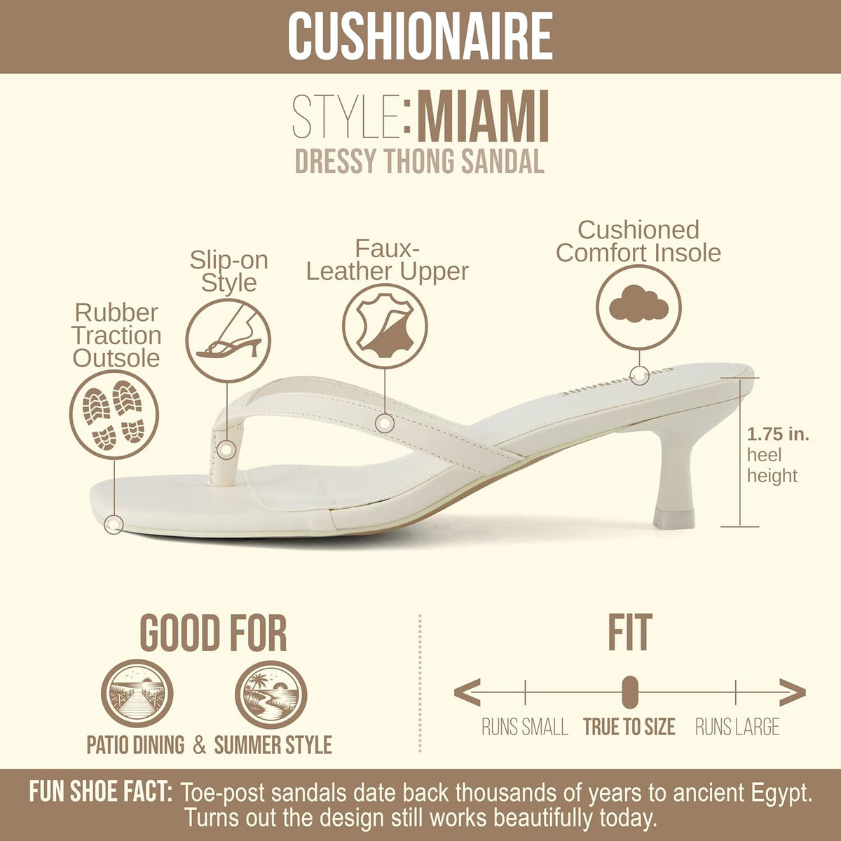 CUSHIONAIRE Miami Kitten Heels for Women, Thong Flip Flop Heeled Sandals with Memory Foam, Slip On Dressy Sandal
