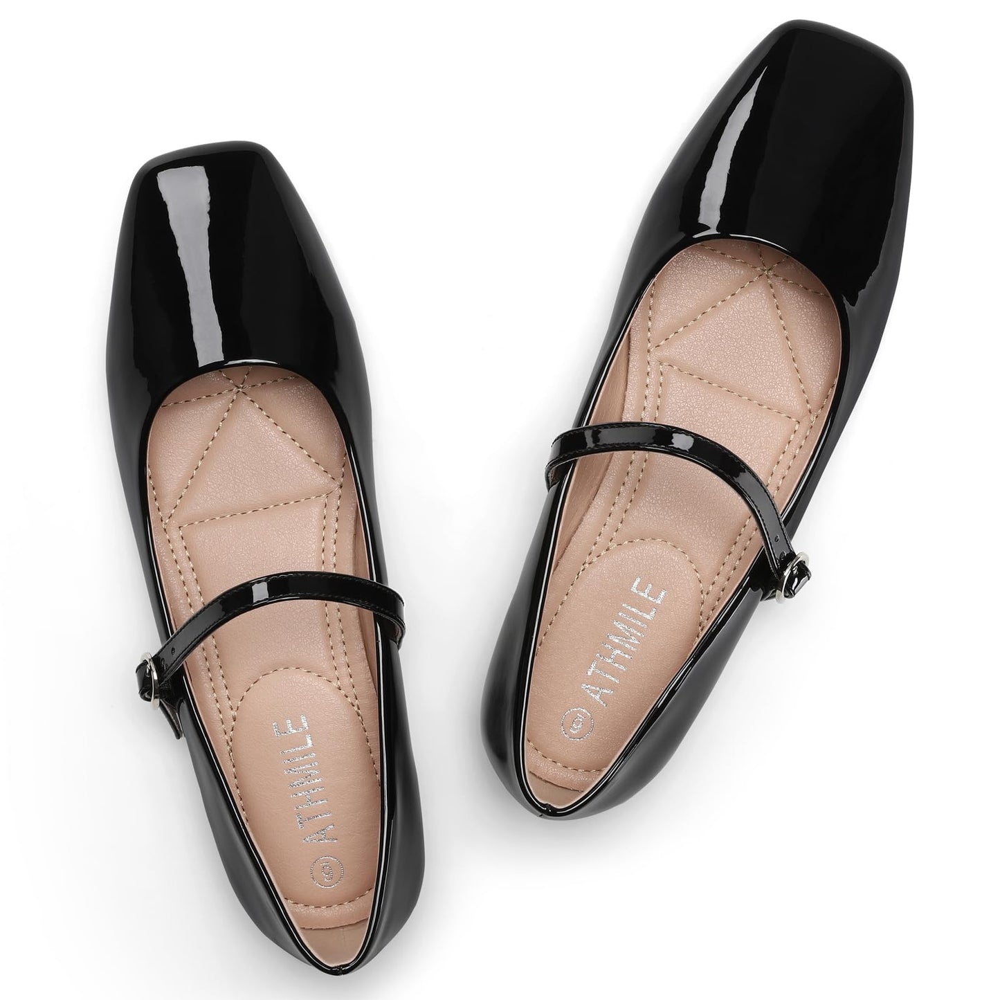 Women‘s Mary Jane Shoes, Ballet Flats for Women, Square Toe Shoes for Women | Comfortable Dressy Adjustable Buckle Strap for Work Office business Casual, Memory Foam PU Sole Slip Resistant Wedding Party