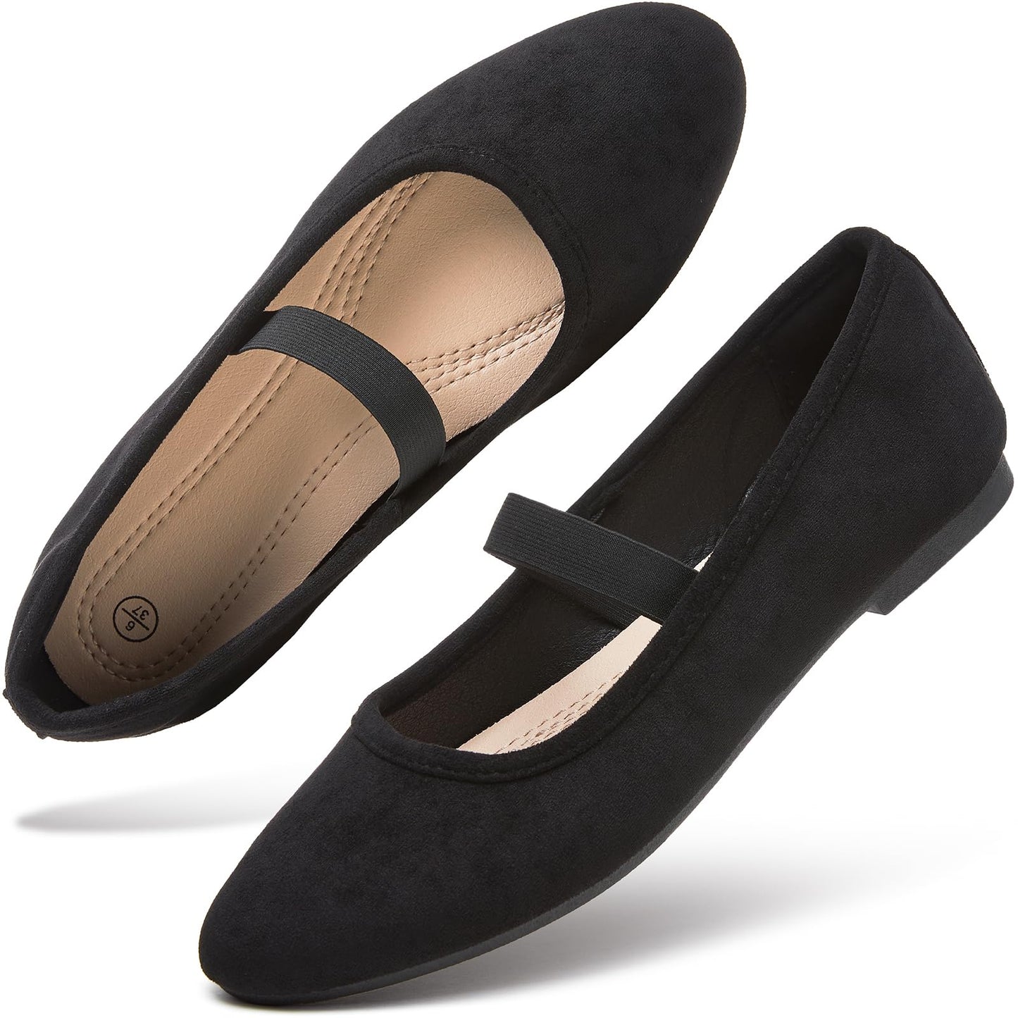 hash bubbie Women's Mary Janes Ballet Flats Suede Dress Shoes | Memory Foam Comfortable Dress Shoes Work Elastic Straps casual dressy ballerina loafers