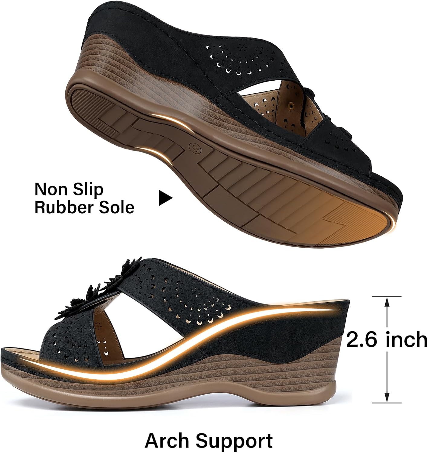 TEMOFON Womens Wedge Sandals Leather: Comfortable Walking Shoes Summer | Fit Wide Foot - Cute Style - Wear True Size 5-11