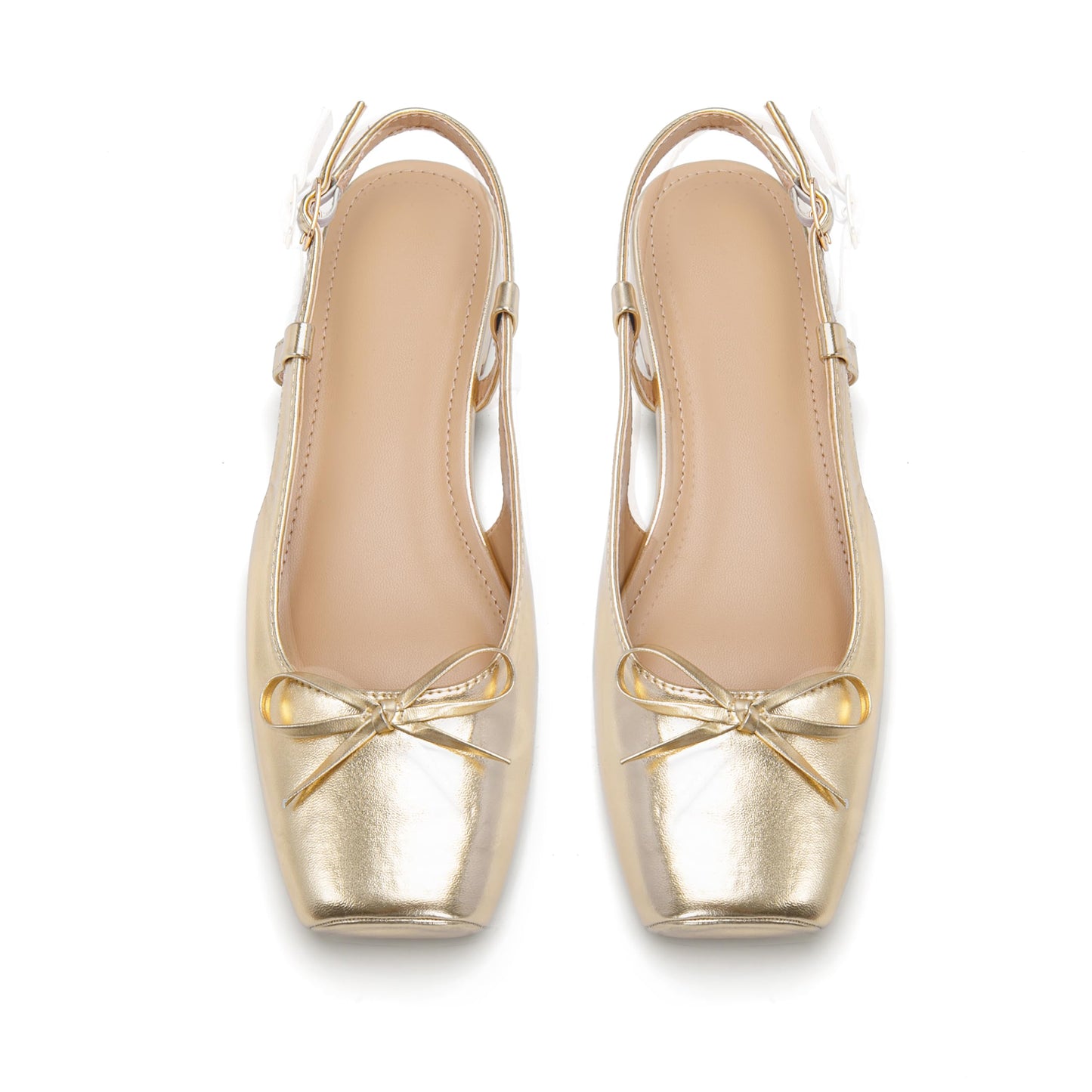 Women's Ballet Flats Slingbacks Square Toe Bow Knit Dressy Flat Shoes with Ankle Buckles Satin