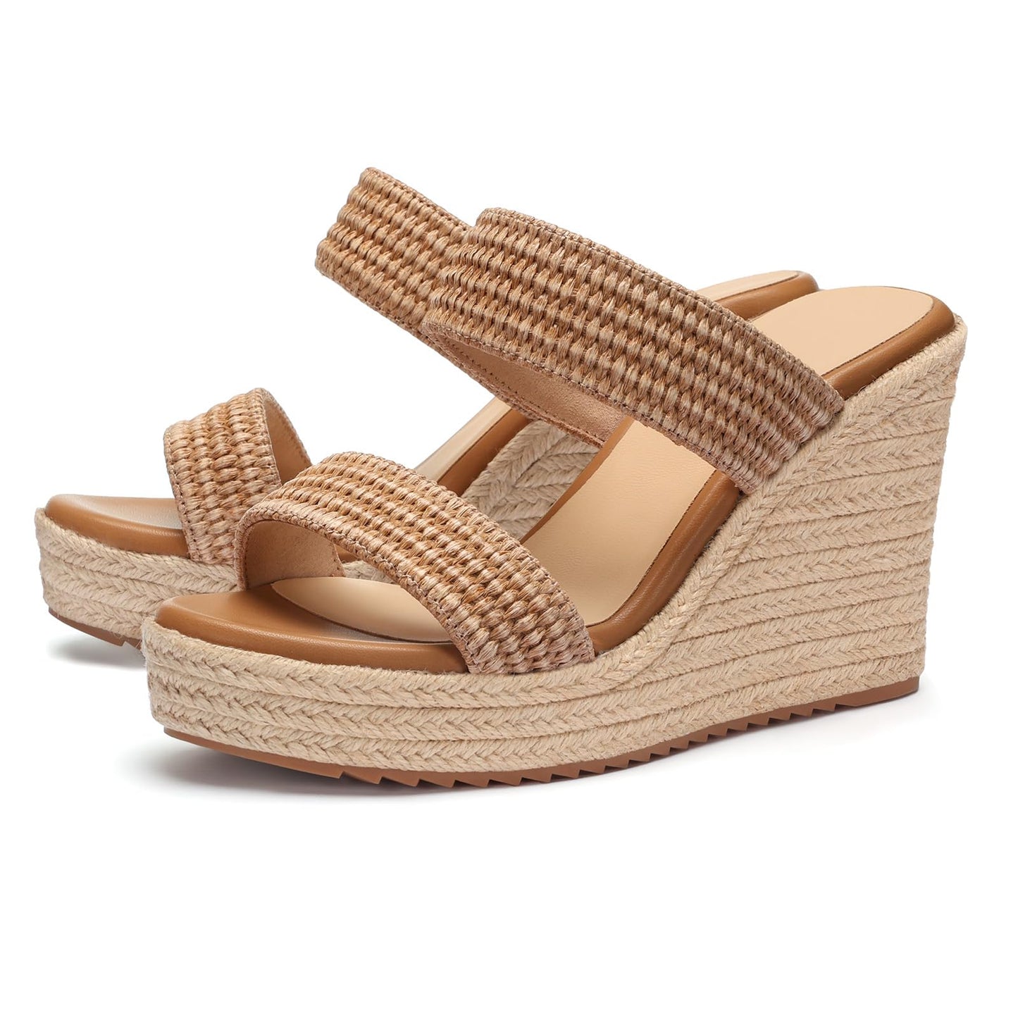 VICKI·VICKI Women's Wedge Sandals Wedges Heels Espadrilles,Slip on Open Toe Platform Summer Shoes,Casual Fashion Vacation Beach Dressy Office