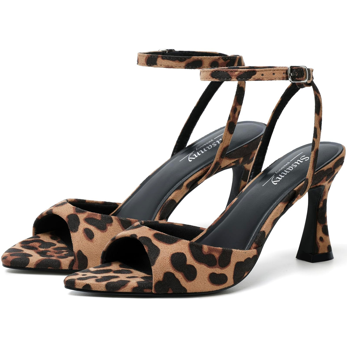 Susanny High Heels for Women Pointed Open Toe Strappy Chunky Block Heels Ankle Strap Stiletto Kitten Heeled Sandals Wedding Bridal Party Prom Sexy Dress Shoes