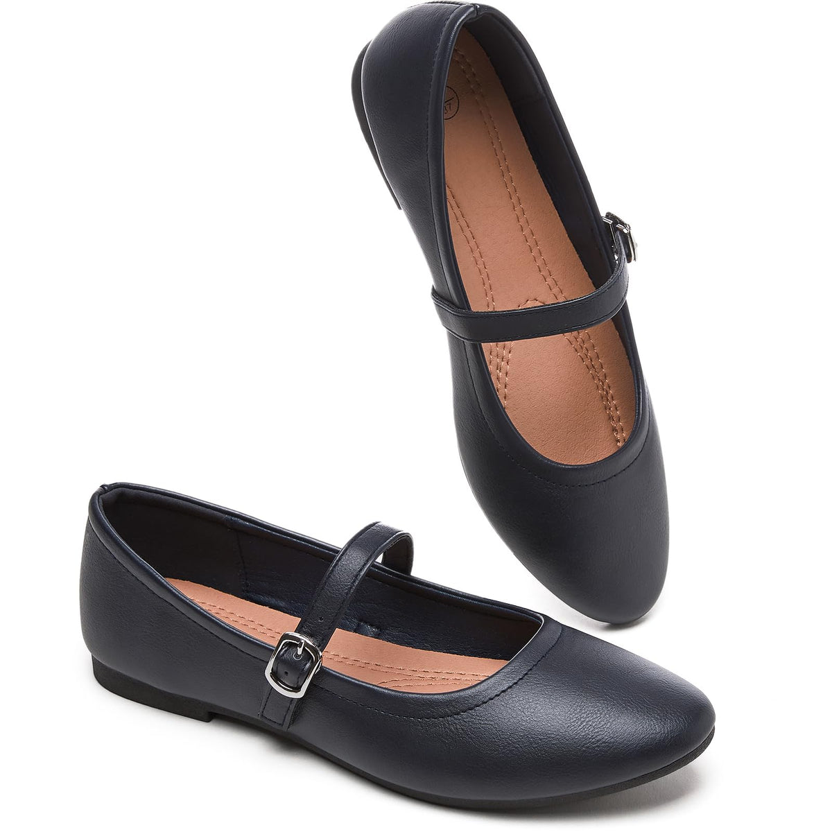 Womens Mary Janes Flats Shoes Ballet Flats Black Dress Shoes,Memory Foam Insole,Soft Synthetic Leather,with Strap