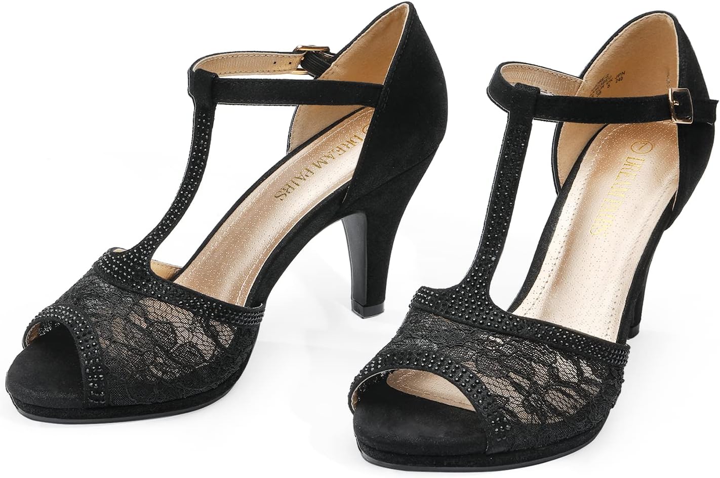 DREAM PAIRS Women's Open Toe Kitten Heel Sandals | Kitten Heel Sandals, Open Toe Pump Shoes,Adjustable T-Strap,,Suitable for Wedding Party Evening Prom Dance