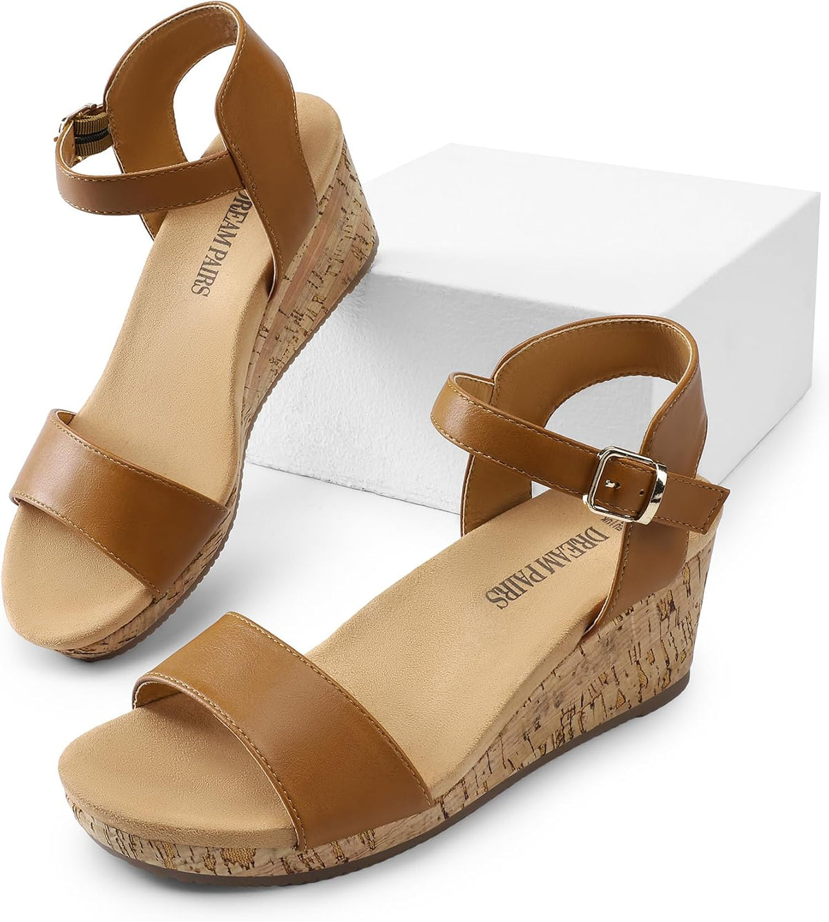 DREAM PAIRS Womens Cushioned Platform Wedge Sandals | 3inch dressy cork wedge heel with soft comfort foam insole non-slip outsole adjustable ankle strap for summer