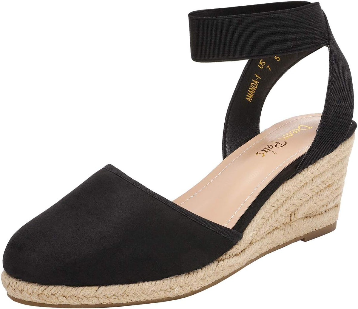 DREAM PAIRS Women's Ankle Strap Wedge Sandals | Espadrilles Sandals, Elastic Ankle Strap, Cushioned Comfort for Summer Outfit, Fashion Dressy Shoes