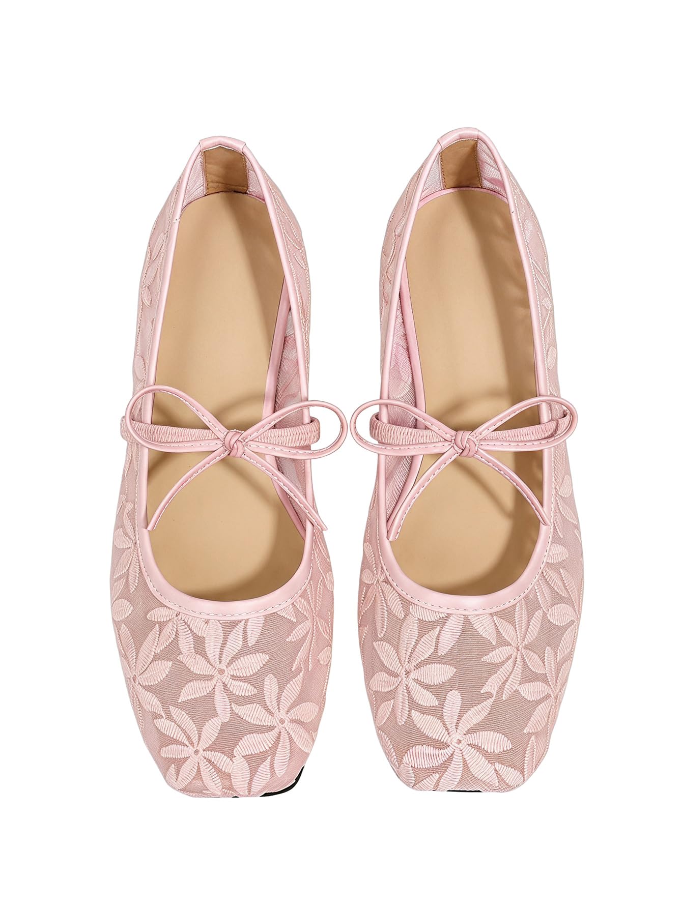 BEAUDRM Women's Polka Dots Mesh Ballet Flats Cute Lace Ballerina Flats | Closed Toe, Square Maryjane Flat, Dressy Casual Work Shoes, Leopard, Lace, Floral, Wedding