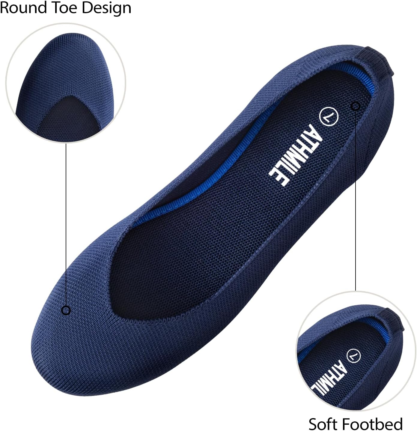 ATHMILE Women's Flat Ballet Shoes Knit Flat Shoes for Women Round Toe | Slip on Women Flats for Dressy Casual Office Work Wedding Comfort Soft