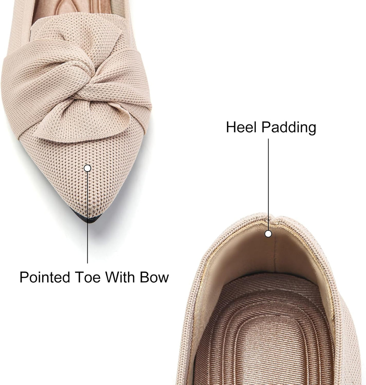 HIULYCENCE Flats for Women Pointed Toe Ballet Flats | Comfortable Knit Breathable Dressy Casual Flats with Bow for Business Work Office Walking Flat Shoes