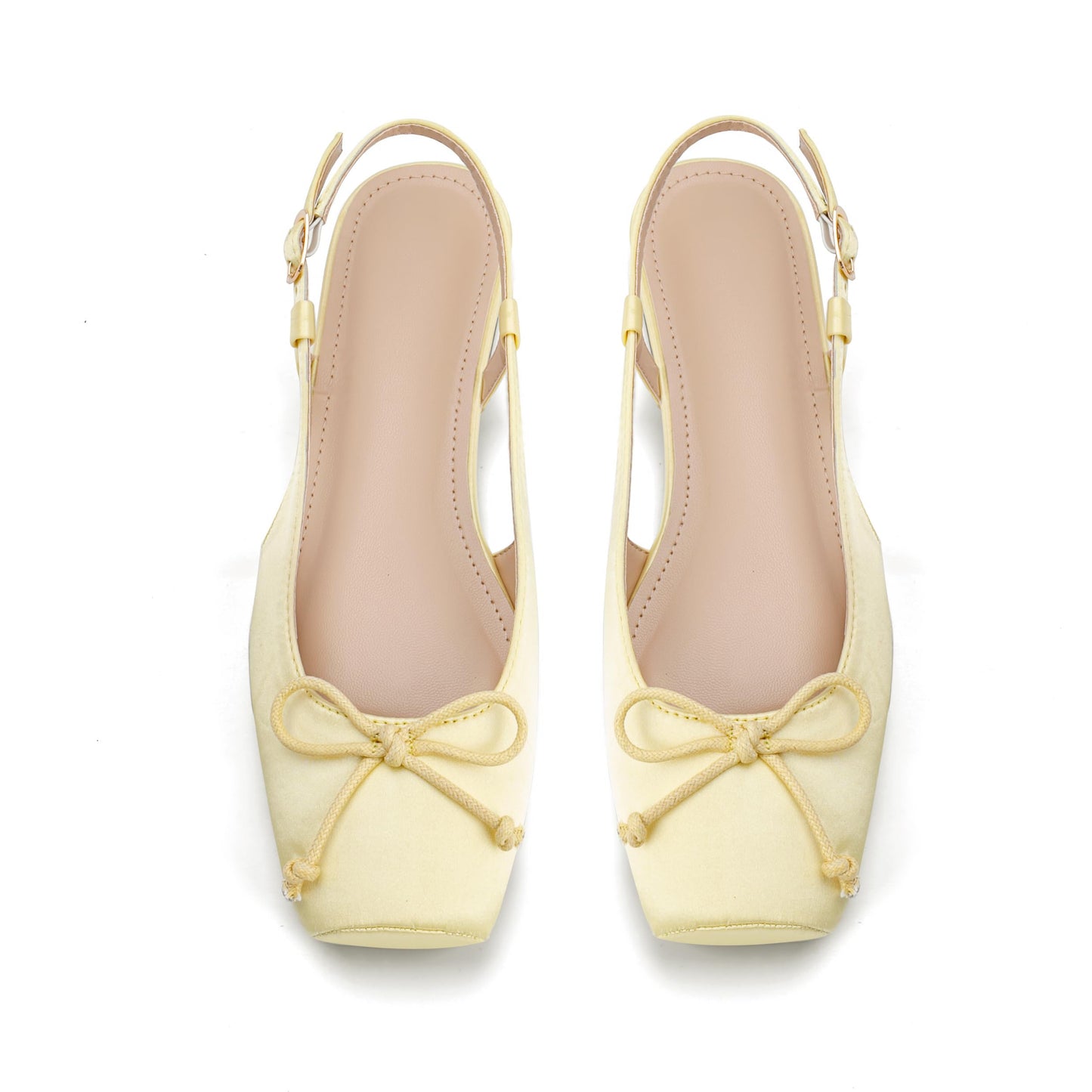 Women's Ballet Flats Slingbacks Square Toe Bow Knit Dressy Flat Shoes with Ankle Buckles Satin