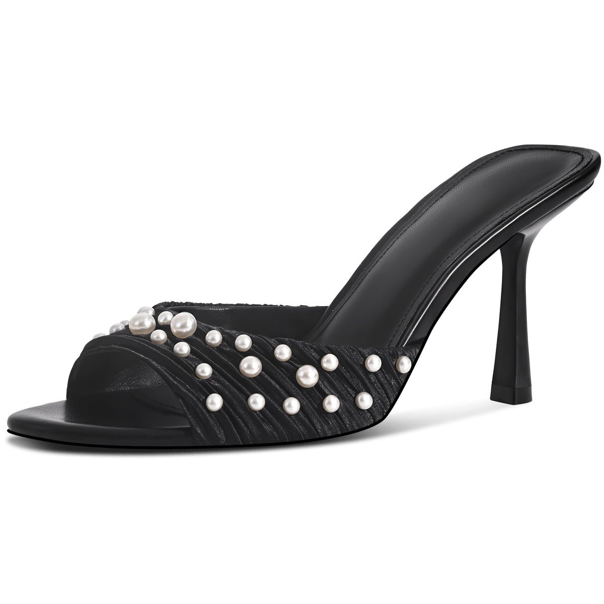 Women's Kitten Heels Open Toe Mules Heels Slip On Lace Heeled Sandals Summer Dress Shoes for Party Wedding