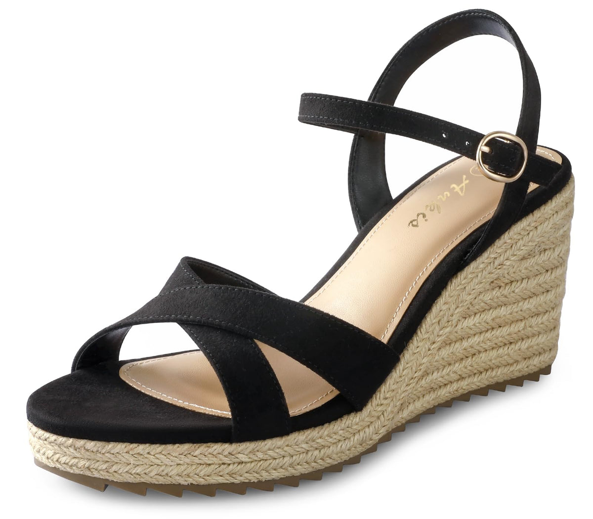 Ankis Wedge Sandals for Women, Espadrille Womens Wedge Sandals Comfortable Open Toe Cross Band Ankle Strap High Heel Wedges for Women Dressy Summer -3.4Inch