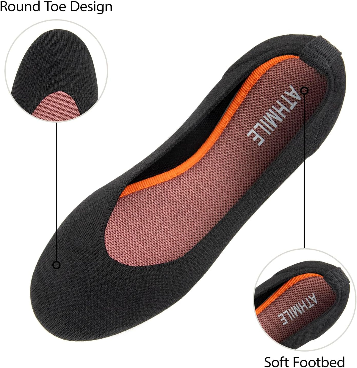 ATHMILE Women's Flat Ballet Shoes Knit Flat Shoes for Women Round Toe | Slip on Women Flats for Dressy Casual Office Work Wedding Comfort Soft
