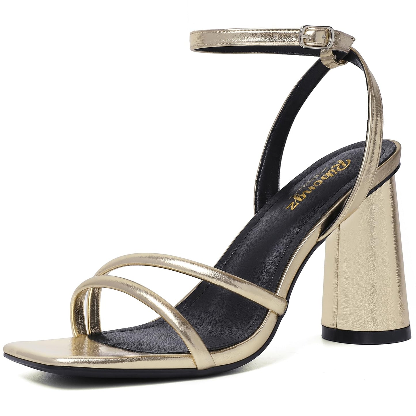 RIBONGZ Block Heels Prom Heeled Sandals for Women Chunky Square Open Toe Strappy High Heels Ankle Strap Wedding Bridal Shoes High Heel Sandals for Party Dress