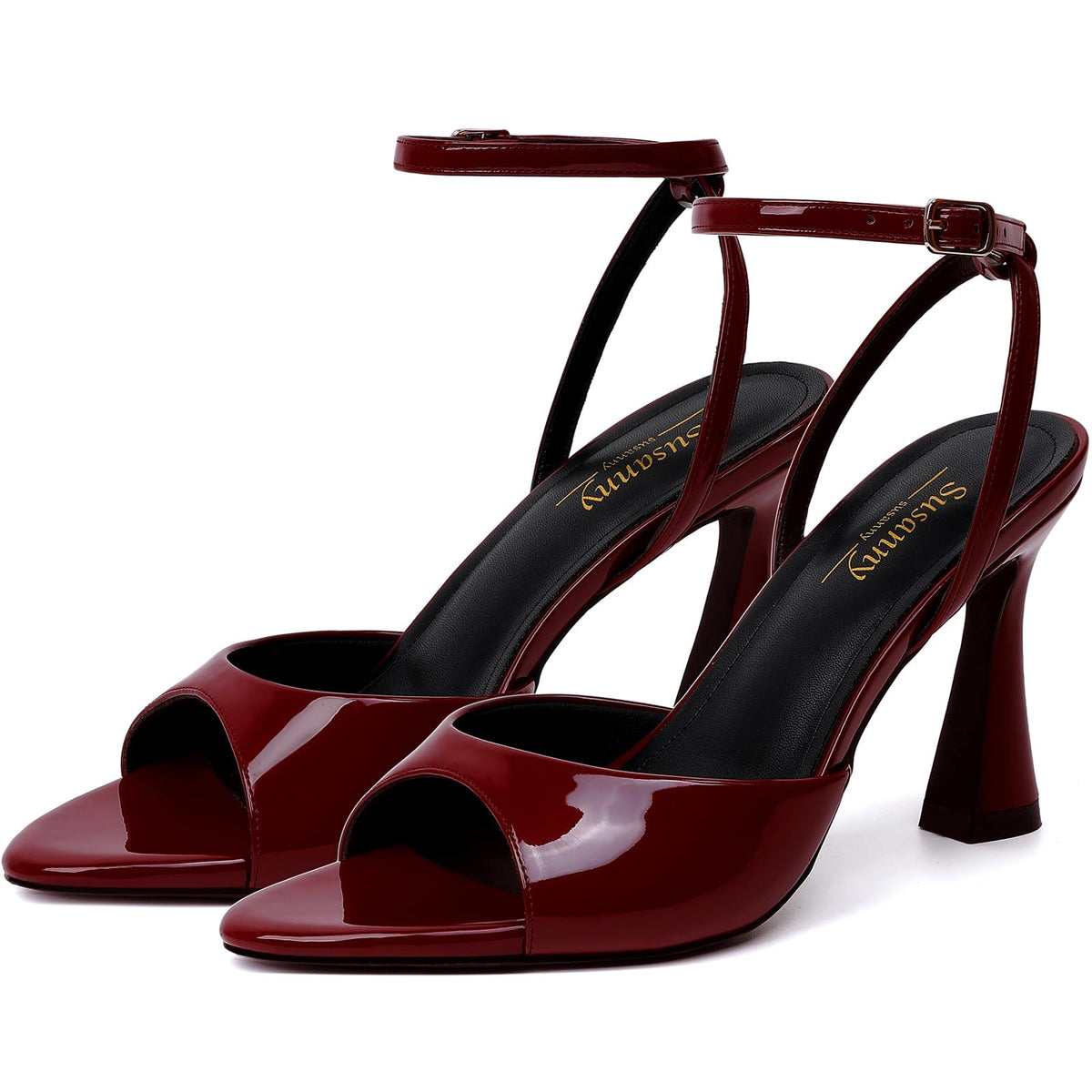Susanny High Heels for Women Pointed Open Toe Strappy Chunky Block Heels Ankle Strap Stiletto Kitten Heeled Sandals Wedding Bridal Party Prom Sexy Dress Shoes