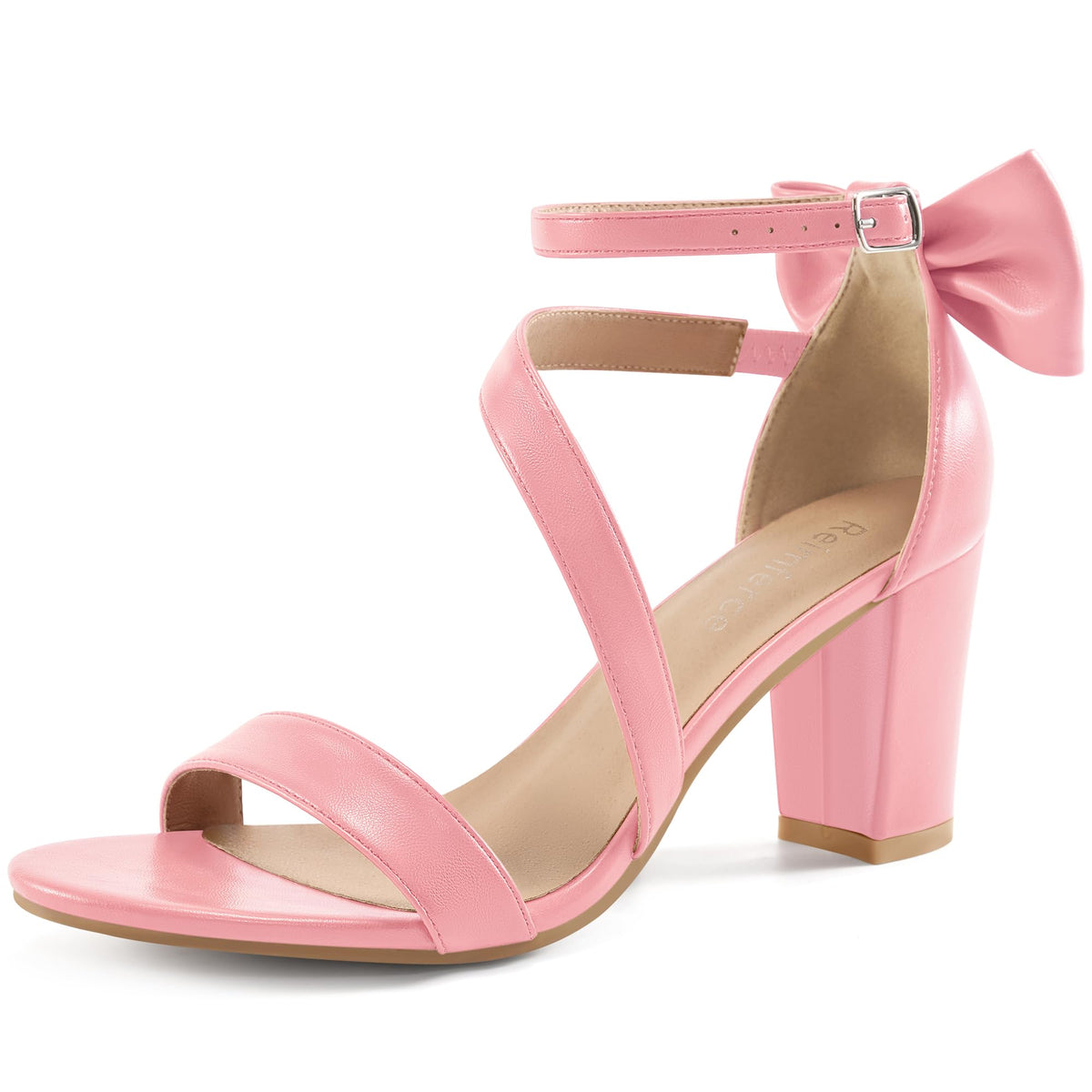 Reimferce Comfortable Block Heels for Women: 3.14" Stable Walk for Confidence on Wedding - Elegant Bow Ankle Strap & Cushioned Insole for Bride & Bridesmaids