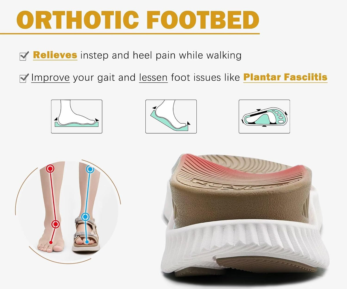 KuaiLu Womens Orthopedic Walking Sandals with Comfortable Arch Support | Relief Plantar Fasciitis Summer Outdoor Hiking Recovery Adjustable Strap Athletic Chunky Cushion Shoes