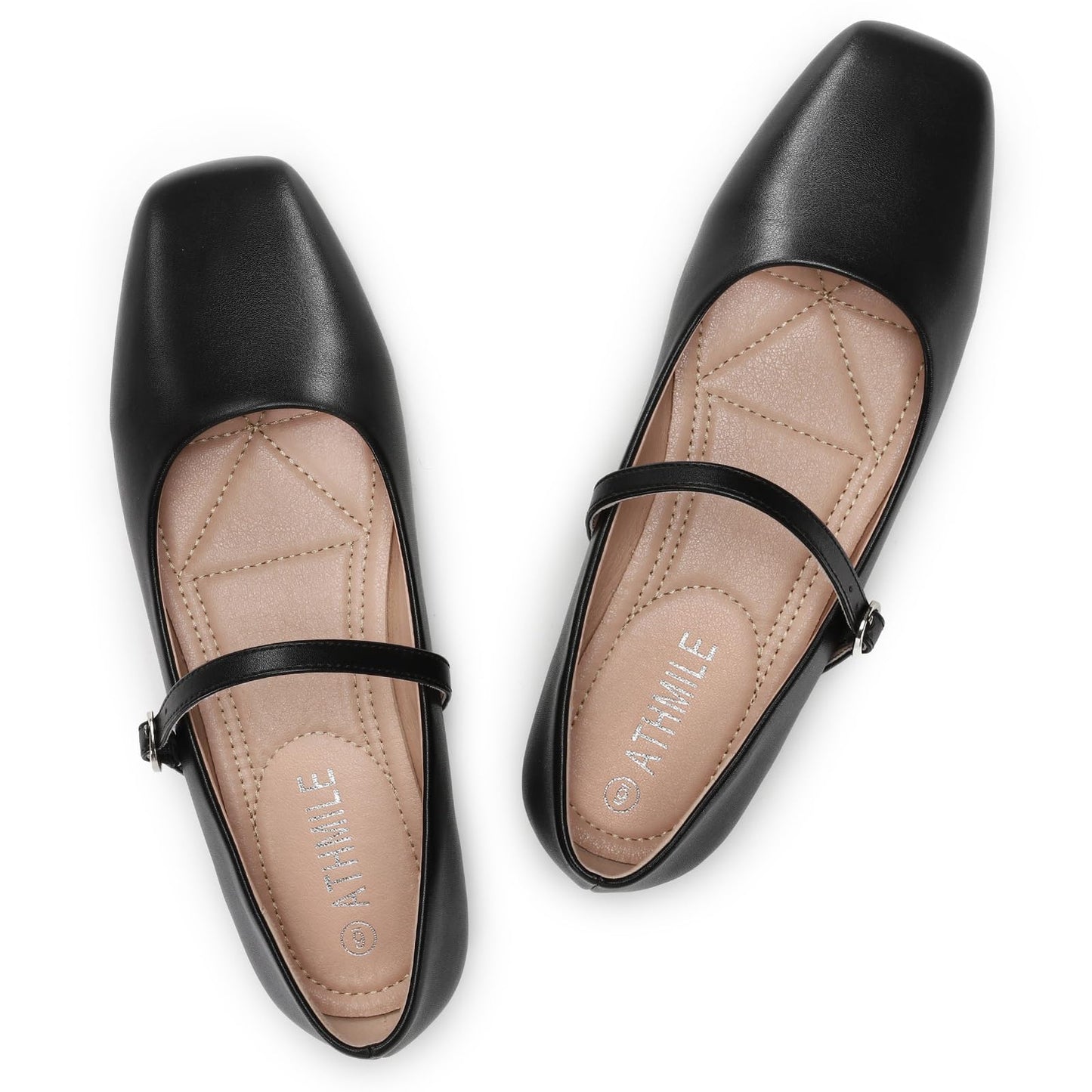 Women‘s Mary Jane Shoes, Ballet Flats for Women, Square Toe Shoes for Women | Comfortable Dressy Adjustable Buckle Strap for Work Office business Casual, Memory Foam PU Sole Slip Resistant Wedding Party