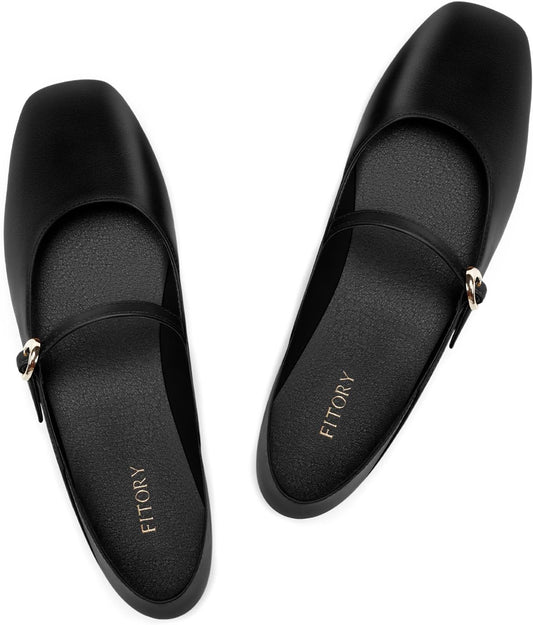 FITORY Mary Jane Shoes Women, Non Slip Work Ballet Flats Business Casual | Black Fall Footwear Comfortable Dressy Office Leopard Print Square Toe Formal Red Closed Toe Church Restaurant