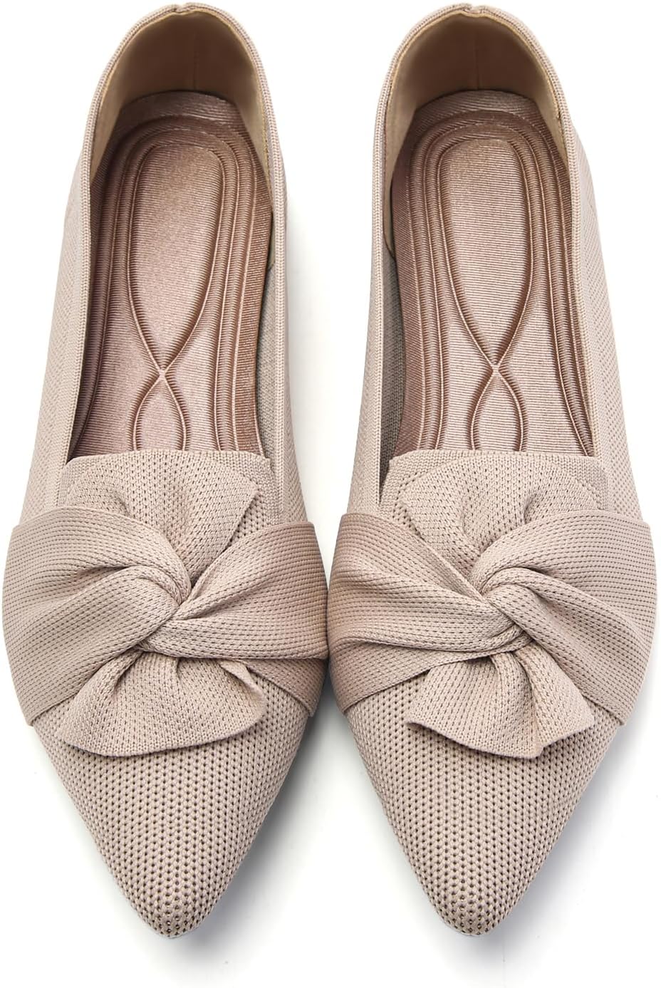 HIULYCENCE Flats for Women Pointed Toe Ballet Flats | Comfortable Knit Breathable Dressy Casual Flats with Bow for Business Work Office Walking Flat Shoes