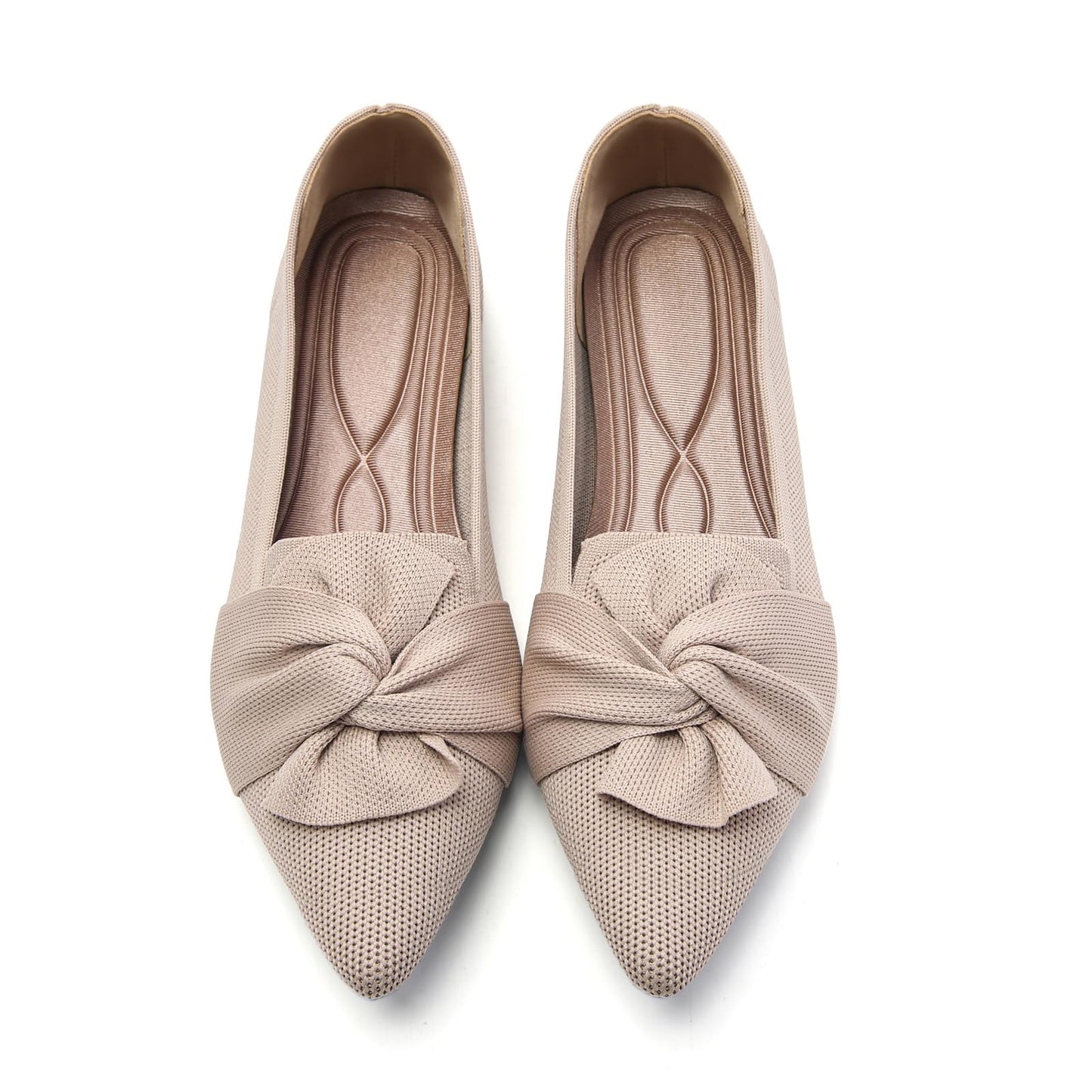 HIULYCENCE Flats for Women Pointed Toe Ballet Flats | Comfortable Knit Breathable Dressy Casual Flats with Bow for Business Work Office Walking Flat Shoes