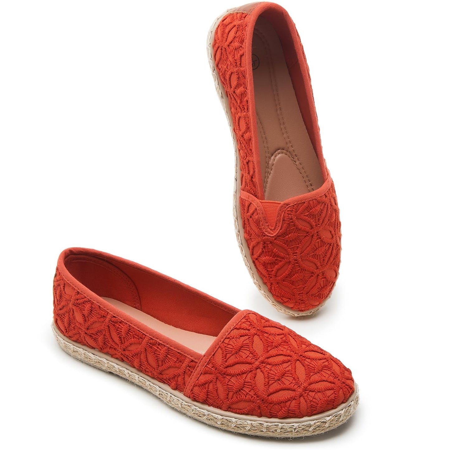 BABUDOG Women's Flats with Flower Embroideried,White Lace Ballet Flats,Comfortable Dress Flats