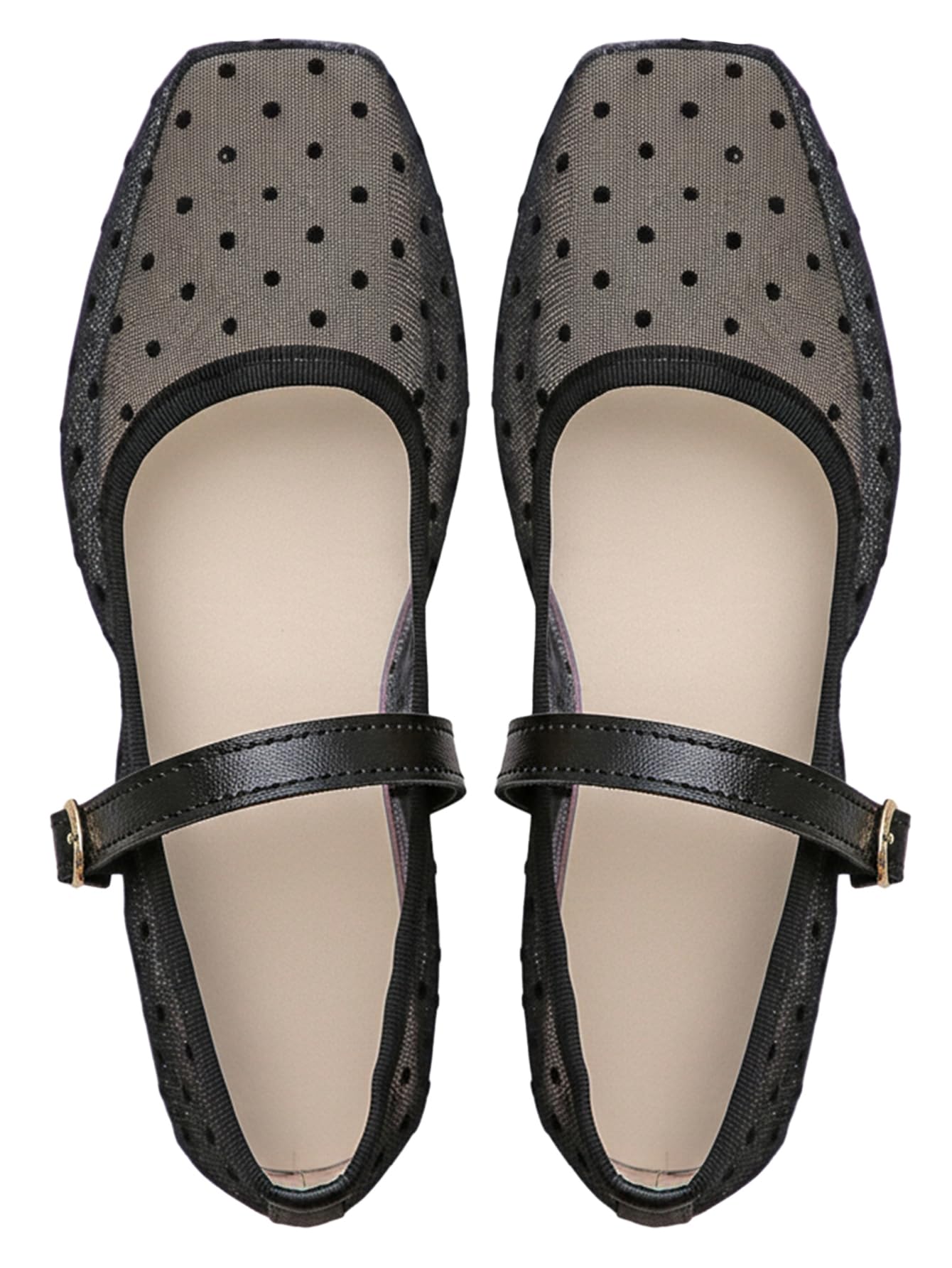 BEAUDRM Women's Polka Dots Mesh Ballet Flats Cute Lace Ballerina Flats | Closed Toe, Square Maryjane Flat, Dressy Casual Work Shoes, Leopard, Lace, Floral, Wedding