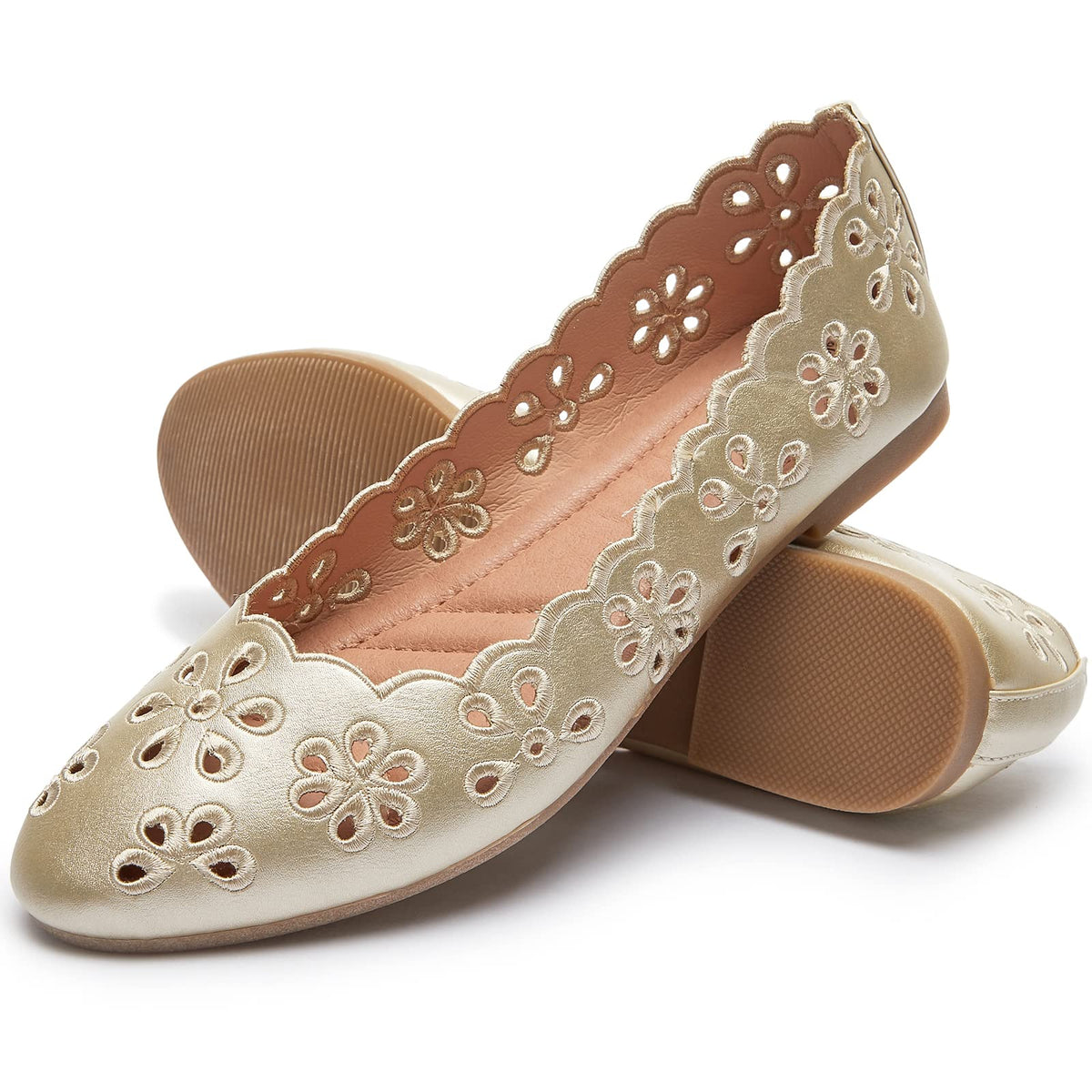 FRACORA Women's Ballet Flats Black PU Leather Dress Shoes Comfortable Round Toe Slip on Flats with Breathable Eyelets
