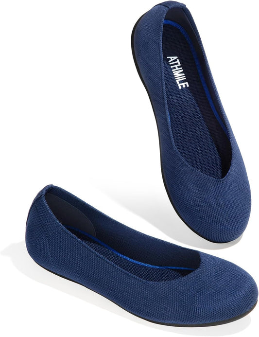 ATHMILE Women's Flat Ballet Shoes Knit Flat Shoes for Women Round Toe | Slip on Women Flats for Dressy Casual Office Work Wedding Comfort Soft