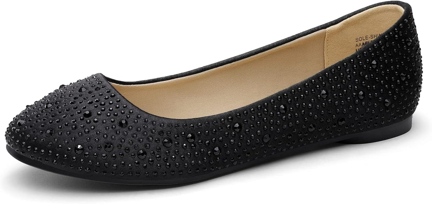 DREAM PAIRS Ballet Flats for Women Rhinestone Round Toe Slip-On Dressy Comfortable Shoes for Wedding Formal Prom Daily Work