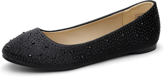 DREAM PAIRS Ballet Flats for Women Rhinestone Round Toe Slip-On Dressy Comfortable Shoes for Wedding Formal Prom Daily Work