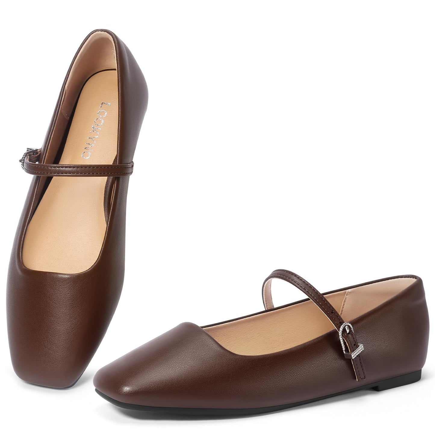 Womens Mary Jane Flats Closed Toe Buckle Strap Square Toe Ballet Flats | Closed Toe, Adjustable Strap, Buckle Closure, Comfortable, Soft PU Leather