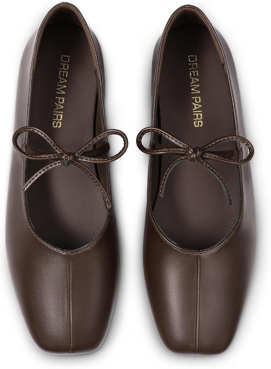 DREAM PAIRS Women's Ballet Mary Jane Flats | Square Toe Slip on Ballet Flats for Women,with Bow Dressy Comfortable for Casual Daily Work Office Shoes