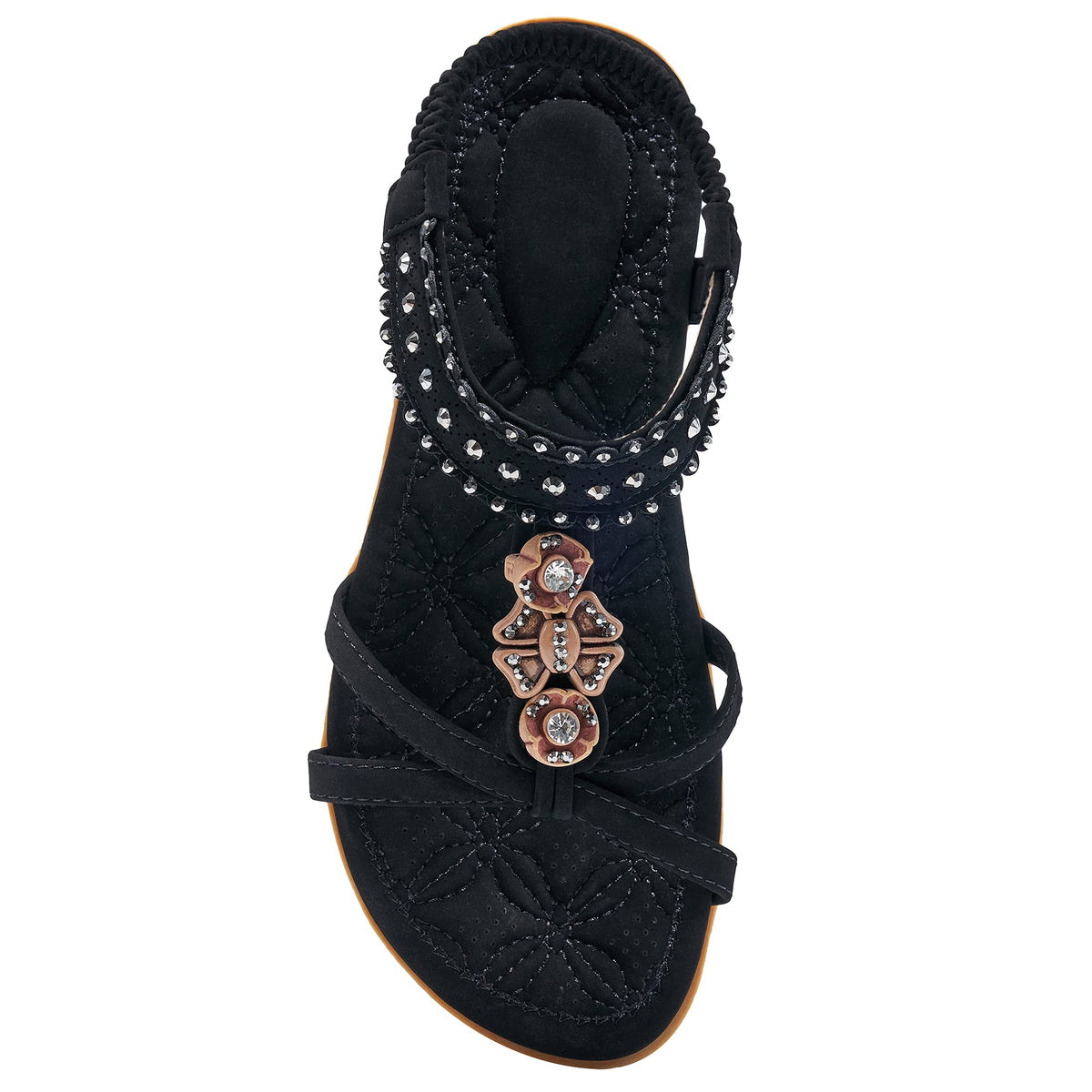 Alicegana Dressy Womens Sandals Summer: Comfortable Jeweled Bohemian Flats Sandals Women for Vacation & Wedding - Casual Walking Woman Shoes with Elastic Ankle Strap