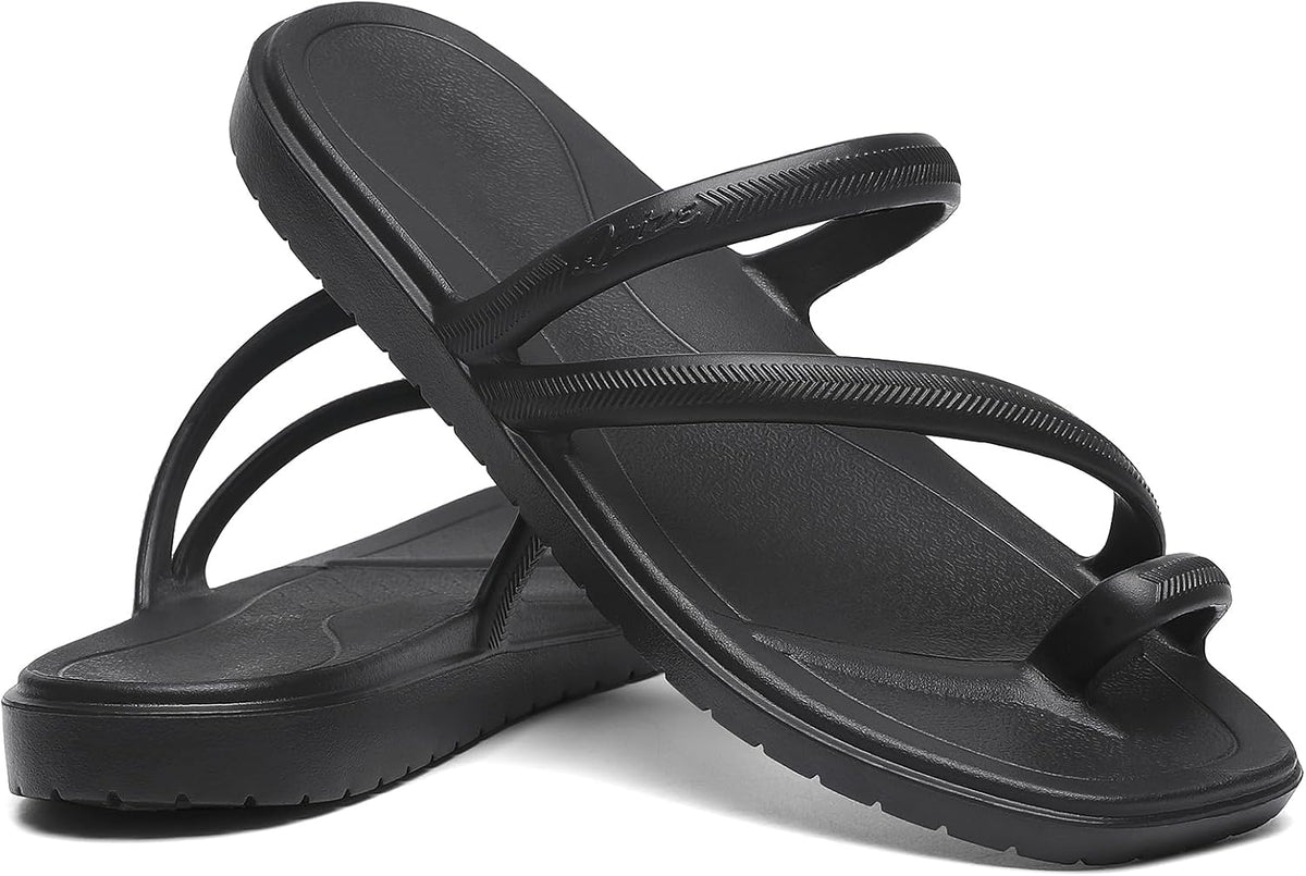 SOSOWHLTE Women’s Square Toe Slides with Arch Support Beach Thong Sandals | Summer,Non-Slip,Toe Loop Sandals, Flexible Straps, Pool, Garden, Camping, Travel, Daily Wear, Walking, Shower