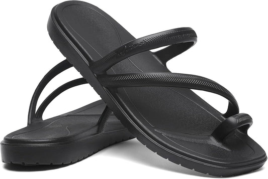 SOSOWHLTE Women’s Square Toe Slides with Arch Support Beach Thong Sandals | Summer,Non-Slip,Toe Loop Sandals, Flexible Straps, Pool, Garden, Camping, Travel, Daily Wear, Walking, Shower