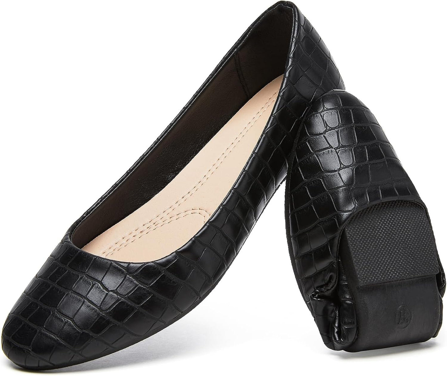HEAWISH Womens Leather Dress Shoes Crocodile Print Ballet Flats | Comfortable Office Slip On Loafers,PU Lightweight,Work Shoes With Memory Foam