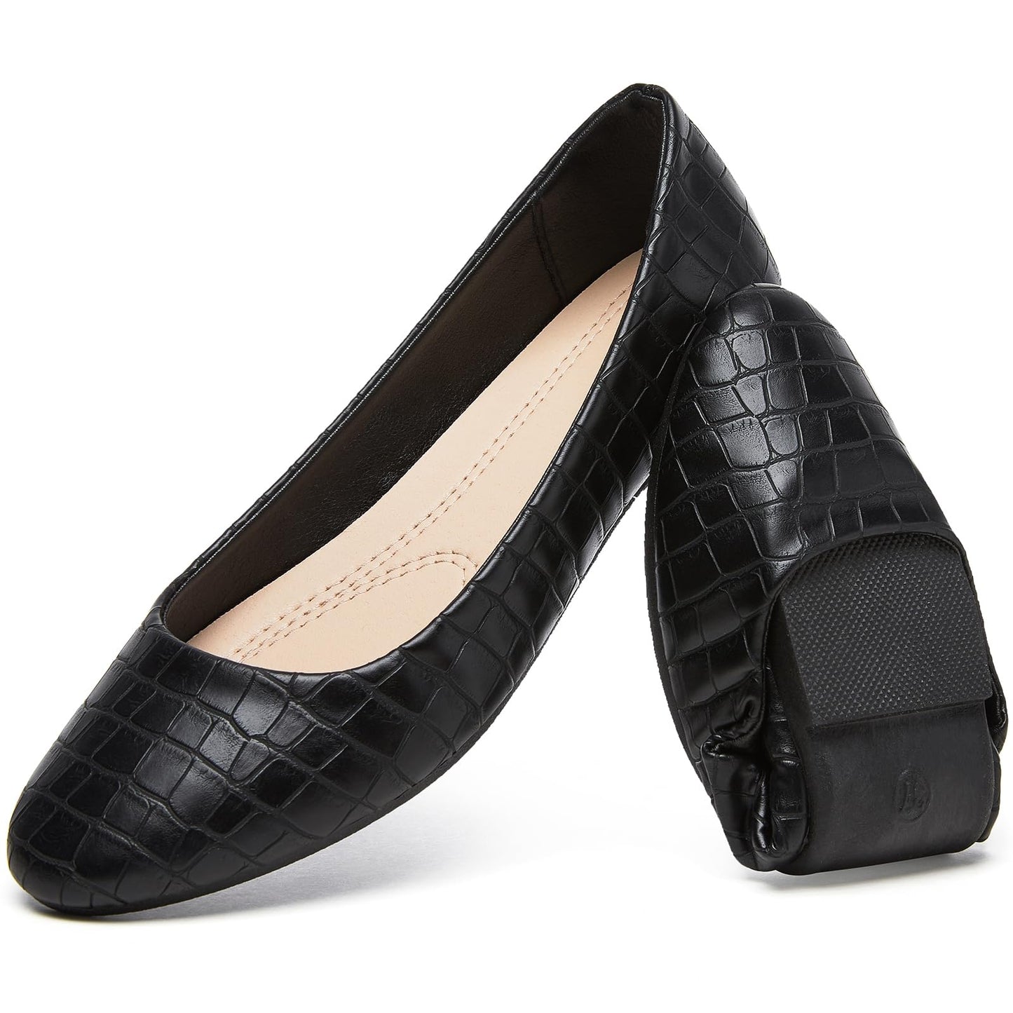 HEAWISH Womens Leather Dress Shoes Crocodile Print Ballet Flats | Comfortable Office Slip On Loafers,PU Lightweight,Work Shoes With Memory Foam