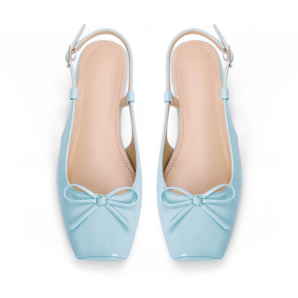Women's Ballet Flats Slingbacks Square Toe Bow Knit Dressy Flat Shoes with Ankle Buckles Satin
