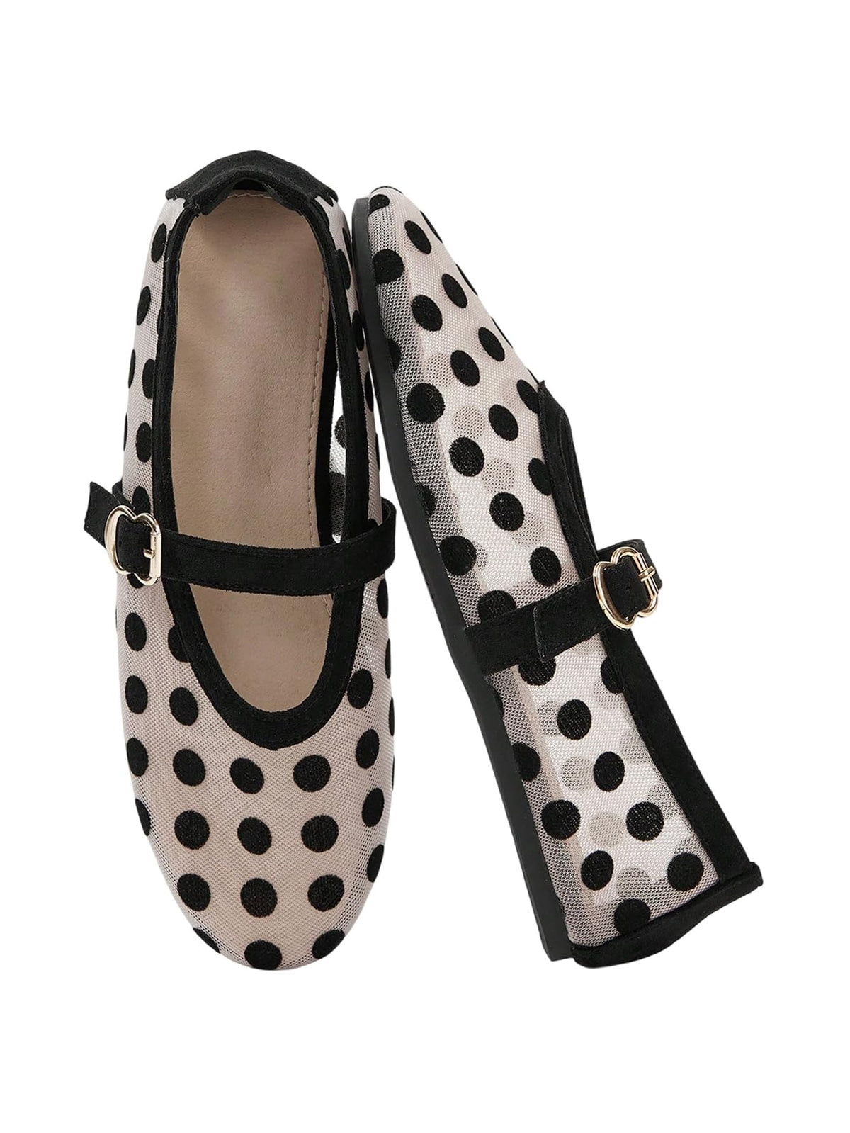 BEAUDRM Women's Polka Dots Mesh Ballet Flats Cute Lace Ballerina Flats | Closed Toe, Square Maryjane Flat, Dressy Casual Work Shoes, Leopard, Lace, Floral, Wedding